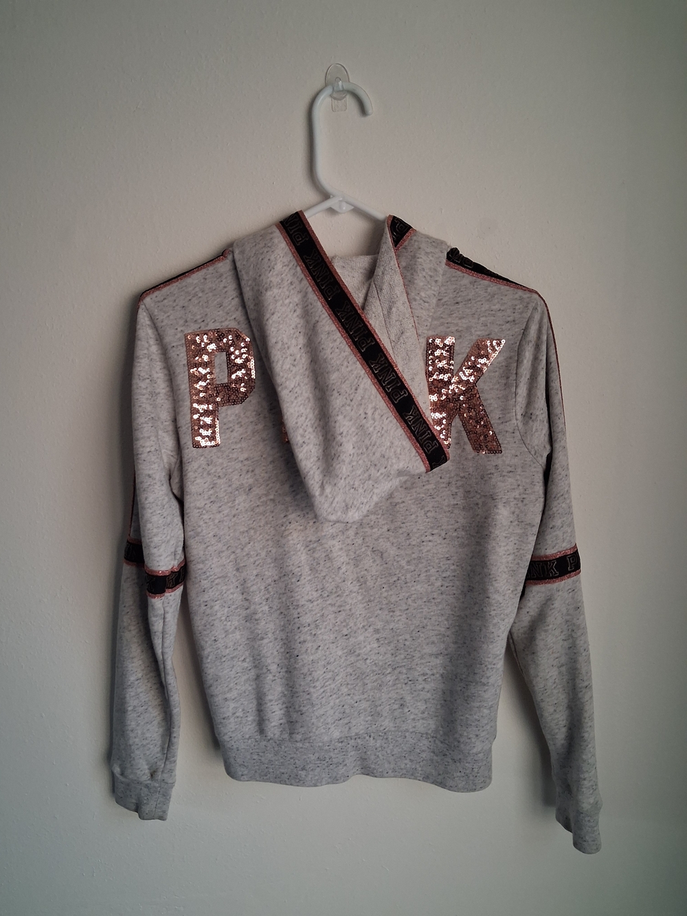 Victoria's Secret PINK Bling Hoodie Metallic Silver Gray XS - Picture 1 of 7